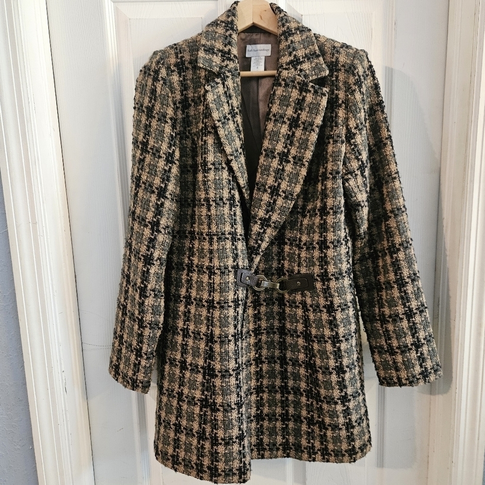 Soft Surroundings Brown Multi-Color Houndstooth Tweed Jacket Blazer Size Small